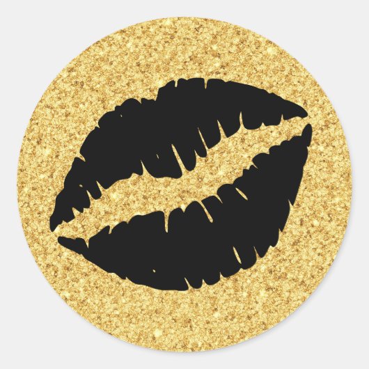 Gold Glitter en Black Lips Ronde Sticker (Voorkant)