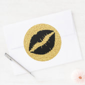 Gold Glitter en Black Lips Ronde Sticker (Envelop)