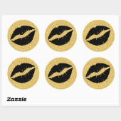Gold Glitter en Black Lips Ronde Sticker (Vel)