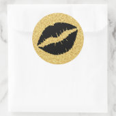 Gold Glitter en Black Lips Ronde Sticker (Tas)