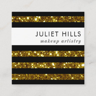 Gold Glitter en Black Stripe Square Visitekaartje