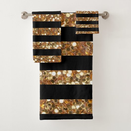 Gold Glitter en Black Striped Bath Towel Set Bad Handdoek (Insitu)