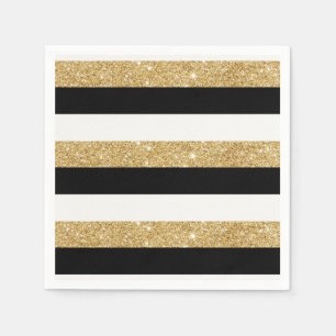 Gold Glitter en Black Stripes Servet