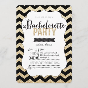Gold Glitter en Chevron Bachelorette Invitation Kaart