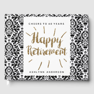 Gold Glitter en Damask Happy Retirement Gastenboek