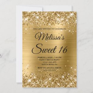 Gold Glitter en Folie Sweet 16 Fancy Monogram Kaart