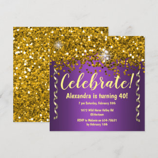 Gold Glitter en Metallic Paars 40th Birthday Kaart