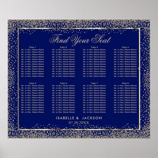 Gold Glitter en Navy Blue - 8 Zitkuur Poster (Voorkant)