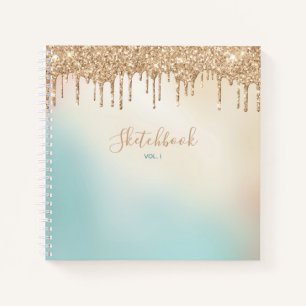 Gold Glitter en Pastel Blue Sketchbook Notitieboek
