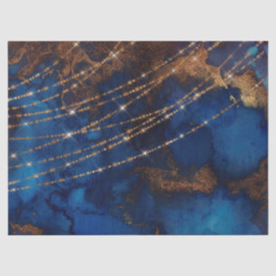 Gold Glitter en String Lights op blauwe ontkoppeli Tissuepapier