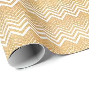 Gold Glitter en White Chevron Wrapping Paper Cadeaupapier