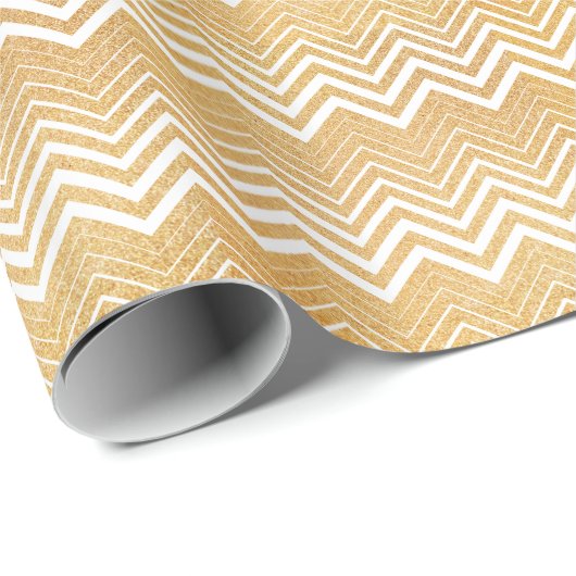 Gold Glitter en White Chevron Wrapping Paper Cadeaupapier (Rol Hoek)
