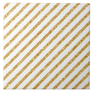 Gold Glitter en White Diagonal Stripes Pattern Tegeltje