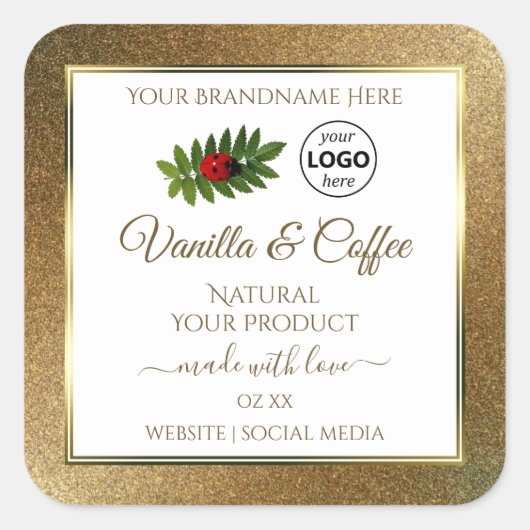 Gold Glitter en White Product Labels Ladybug Logo (Voorkant)
