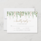 Gold Glitter Eucalyptus Greenery Wedding RSVP Kaartje (Voorkant)