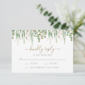 Gold Glitter Eucalyptus Greenery Wedding RSVP Kaartje (Staand voorkant)