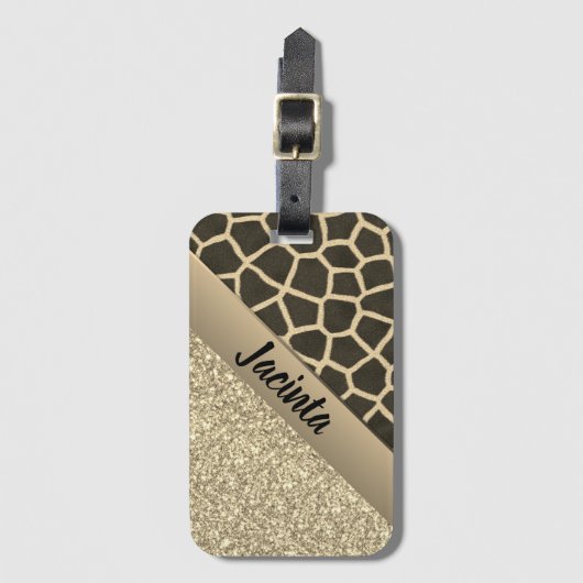 Gold Glitter Exotic Giraffe Print Bagagelabel (Voorkant (verticaal))