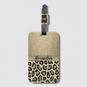Gold Glitter Exotic Leopard Print Bagagelabel