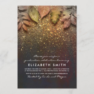 Gold Glitter  Fall Leaves Afstuderen Kaart