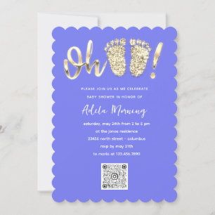 Gold Glitter Feet Baby Girl QR CODE Blue Baby Kaart