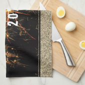 Gold Glitter Fireworks Happy Nieuwjaar 2023 Theedoek (Quarter Fold)