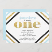Gold Glitter First Birthday Invitation Kaart (Voorkant / Achterkant)