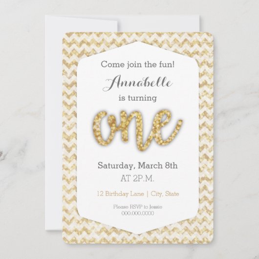 Gold Glitter First Birthday Kaart (Voorkant)