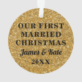 Gold & Glitter First Married kerstfoto Ornament (achterkant)