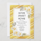 Gold Glitter Floral Housewarming Party Kaart (Voorkant)