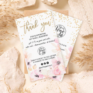 Gold glitter floral pastel logo bedankt visitekaartje