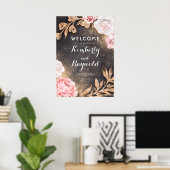 Gold Glitter Floral Rustic Wedding Welcome Sign Poster (Thuiskantoor)