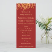 Gold Glitter Flowers and Dark Red Wedding Program Programma (Staand voorkant)