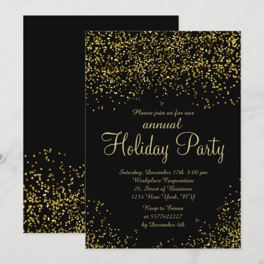 Gold glitter foil confetti business kerst kaart (Voorkant / Achterkant)