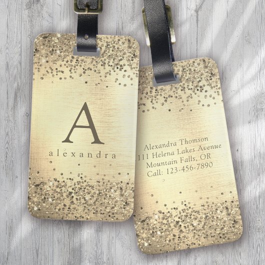Gold Glitter Folie Monogram Bagagelabel