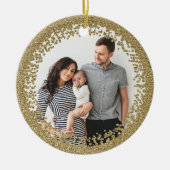 Gold Glitter-fotokerstmis Keramisch Ornament (Voorkant)