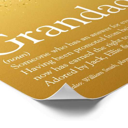 Gold Glitter Fun Grandpa Grandad Papa Definition Poster (Hoek)