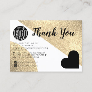 Gold Glitter Geo Heart Logo Customer Thank You Visitekaartje