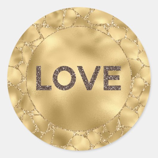 Gold Glitter Giraffe Print Love   Ronde Sticker (Voorkant)