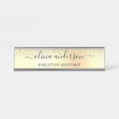 Gold Glitter Girly Luxury Modern Monogram Naam Bureau Naambordje (Voorkant)