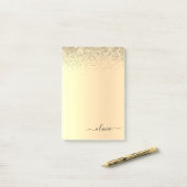 Gold Glitter Girly Luxury Modern Monogram Naam Post-it® Notes (Op bureau)