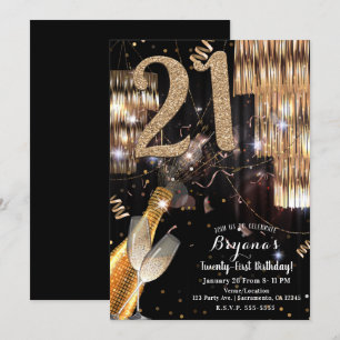 Gold Glitter Glam Champagne Wine 21st 21 Birthday Kaart