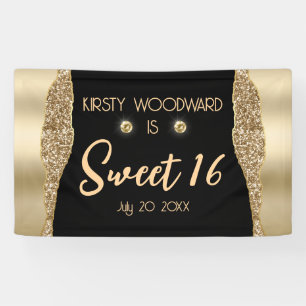 Gold Glitter Glam Edge & Diamonds Sweet 16 Spandoek