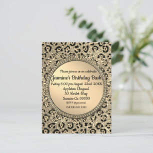 Gold Glitter Glam Leopard Print Briefkaart