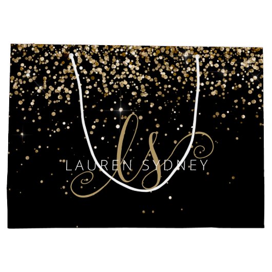 Gold Glitter Glam Monogram Naam Groot Cadeauzakje (Achterkant)