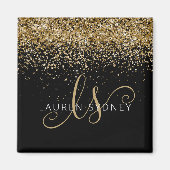 Gold Glitter Glam Monogram Naam Magneet (Voorkant)