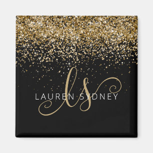 Gold Glitter Glam Monogram Naam Magneet