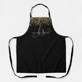 Gold Glitter Glam Monogram Naam Schort (Voorkant)