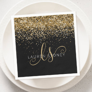 Gold Glitter Glam Monogram Naam Servet