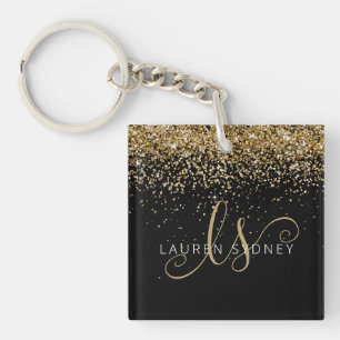 Gold Glitter Glam Monogram Naam Sleutelhanger