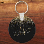 Gold Glitter Glam Monogram Naam Sleutelhanger (Voorkant)